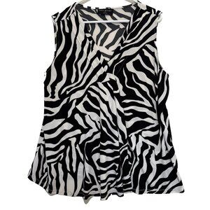 Lane Bryant Womens Zebra Animal Print Top 18/20 Black Sleeveless Pullover Office